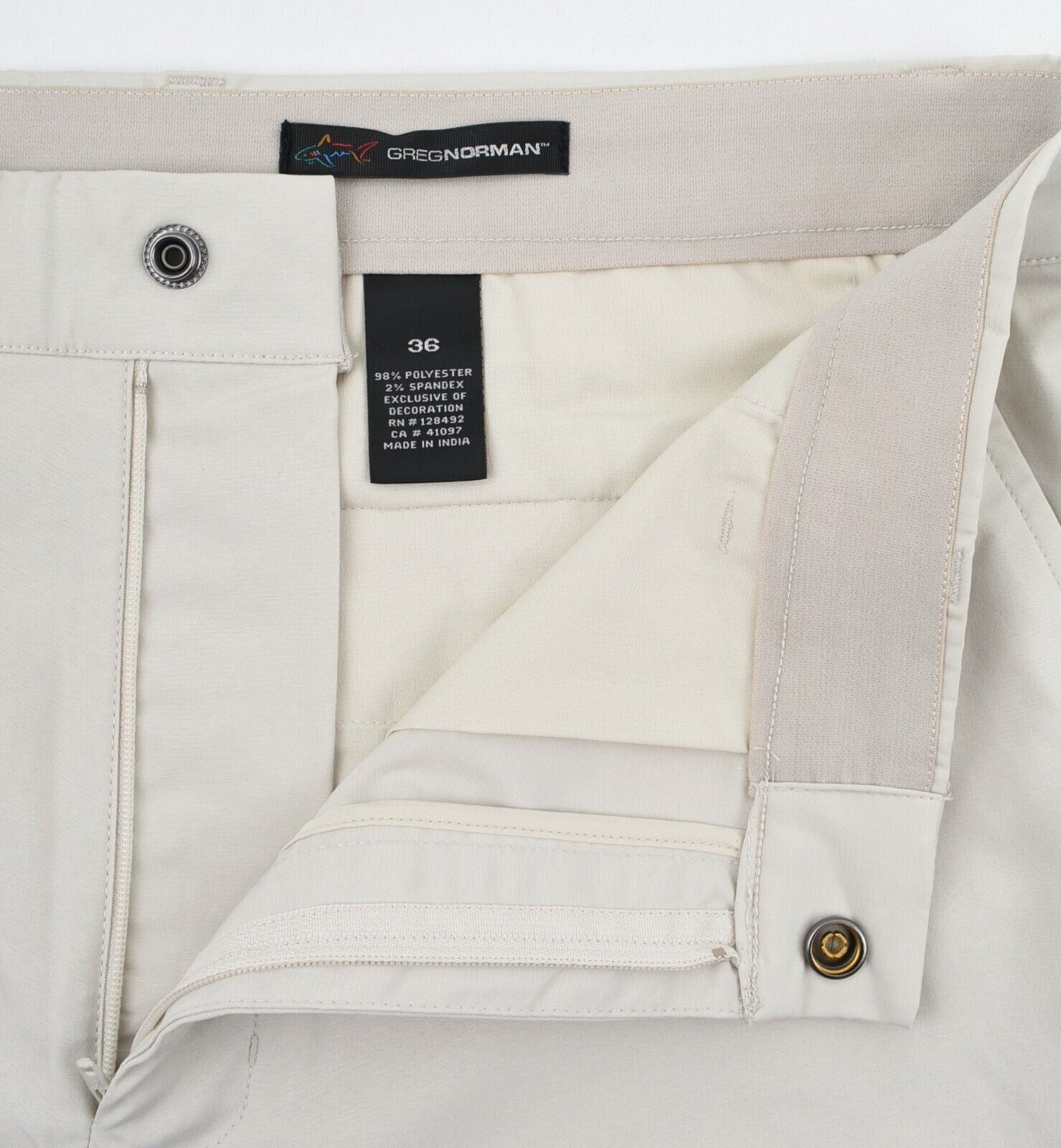 GREG NORMAN Golf Mens Performance Shorts, Stone Beige, size W36