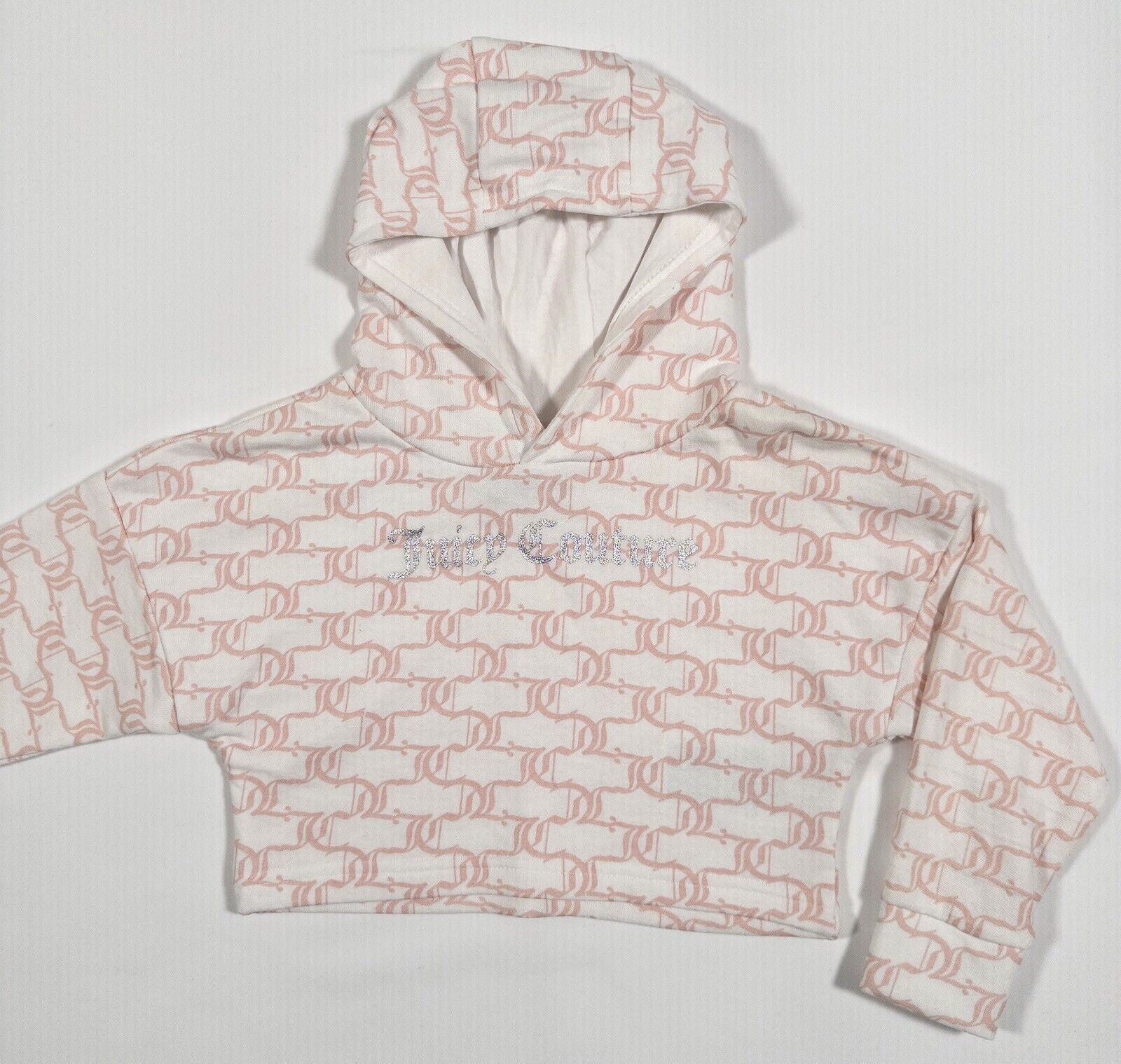 JUICY COUTURE Kids Girls Cropped Hoodie Jumper Pink and White Size UK 5-6 Years