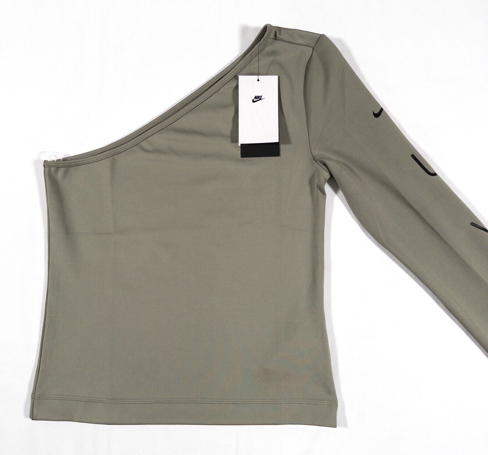 NIKE Women's One Shoulder Top Khaki Green Size UK Medium