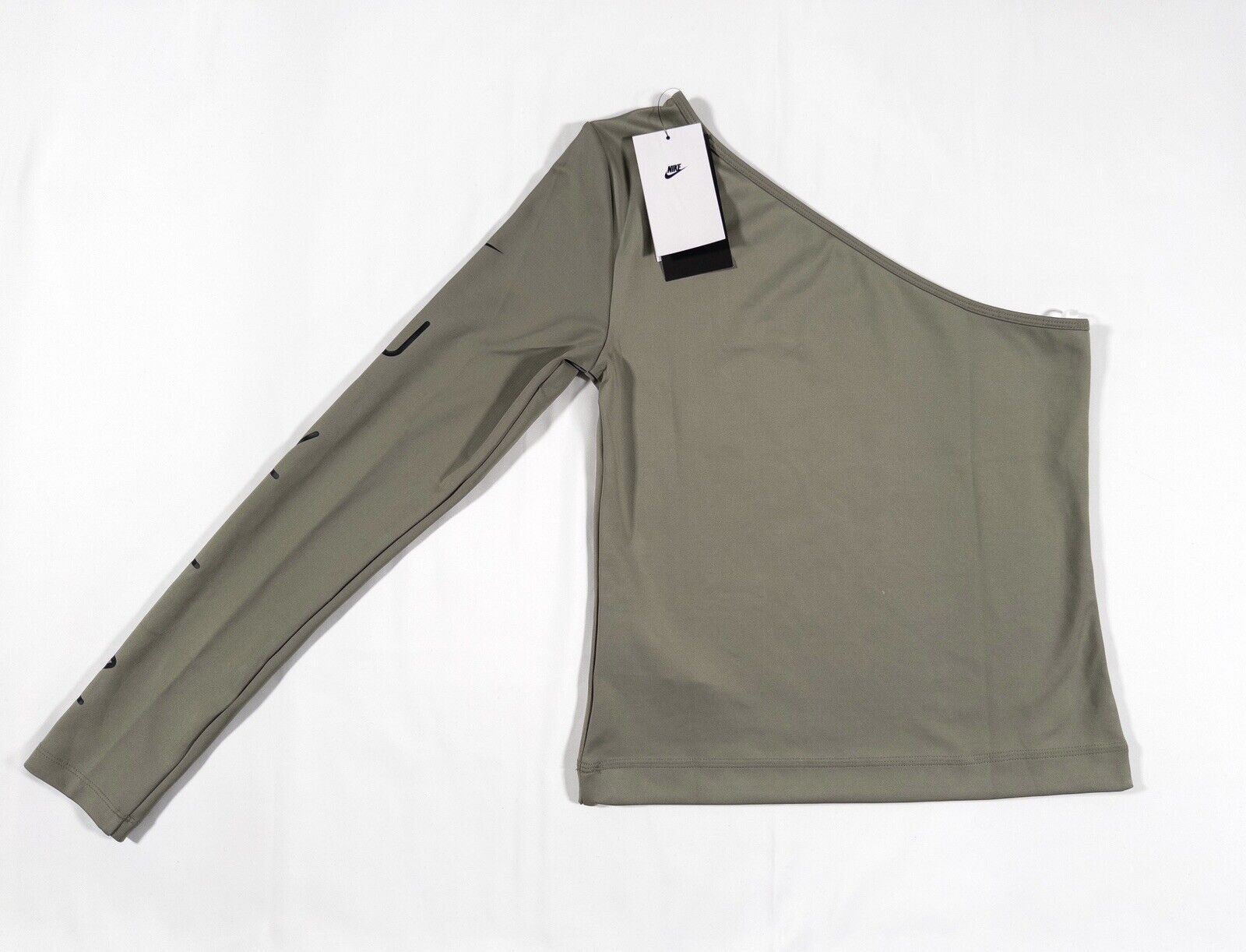 NIKE Women's One Shoulder Top Khaki Green Size UK Medium
