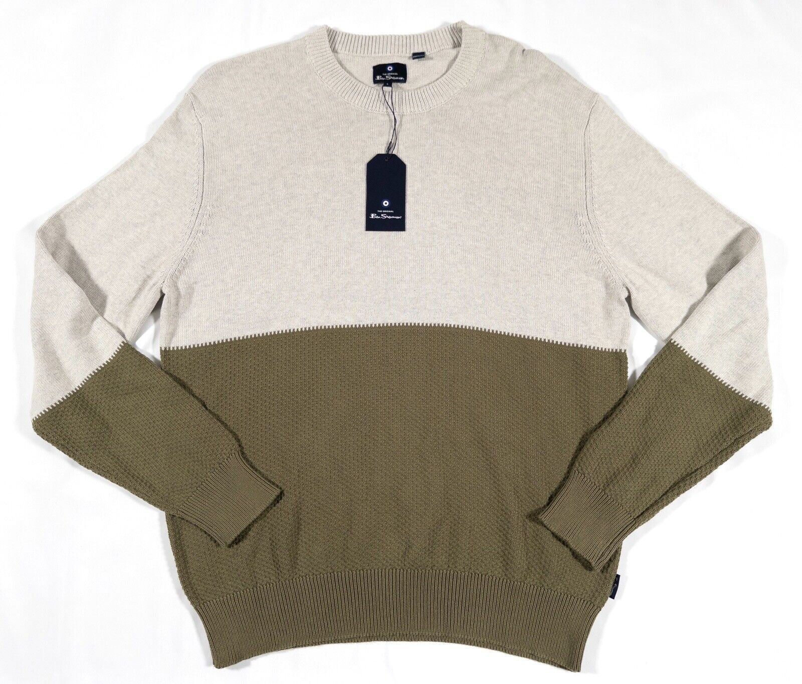 BEN SHERMAN Men's Jumper Cream and Green Size UK Large
