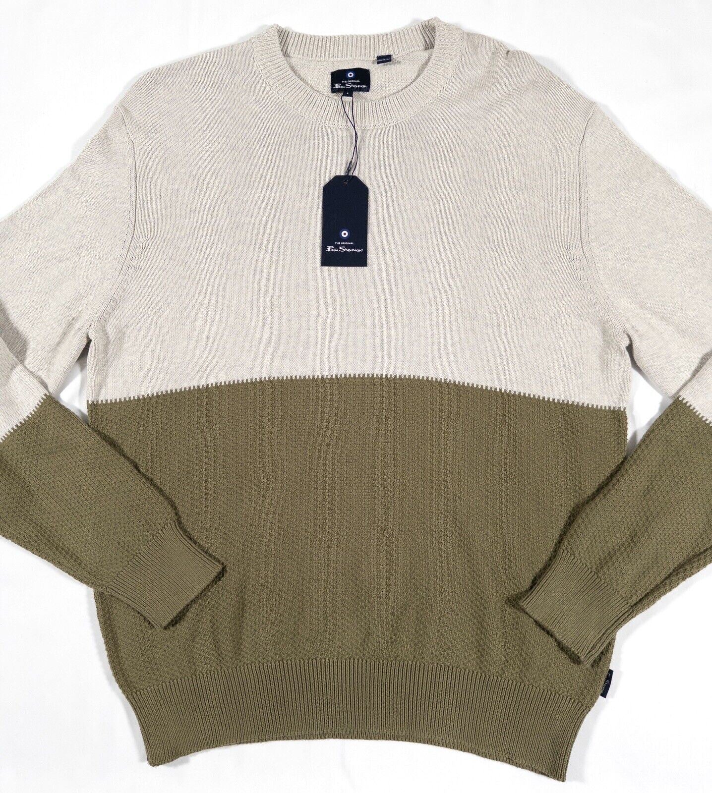 BEN SHERMAN Men's Jumper Cream and Green Size UK Large