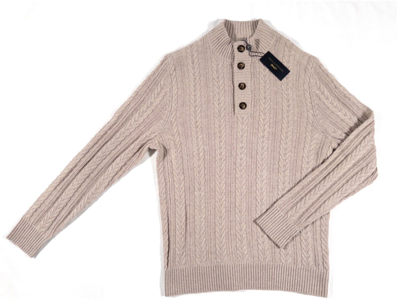 PAUL COSTELLOE Men's Premium Lambswool Blend Jumper Light Brown Size UK XL
