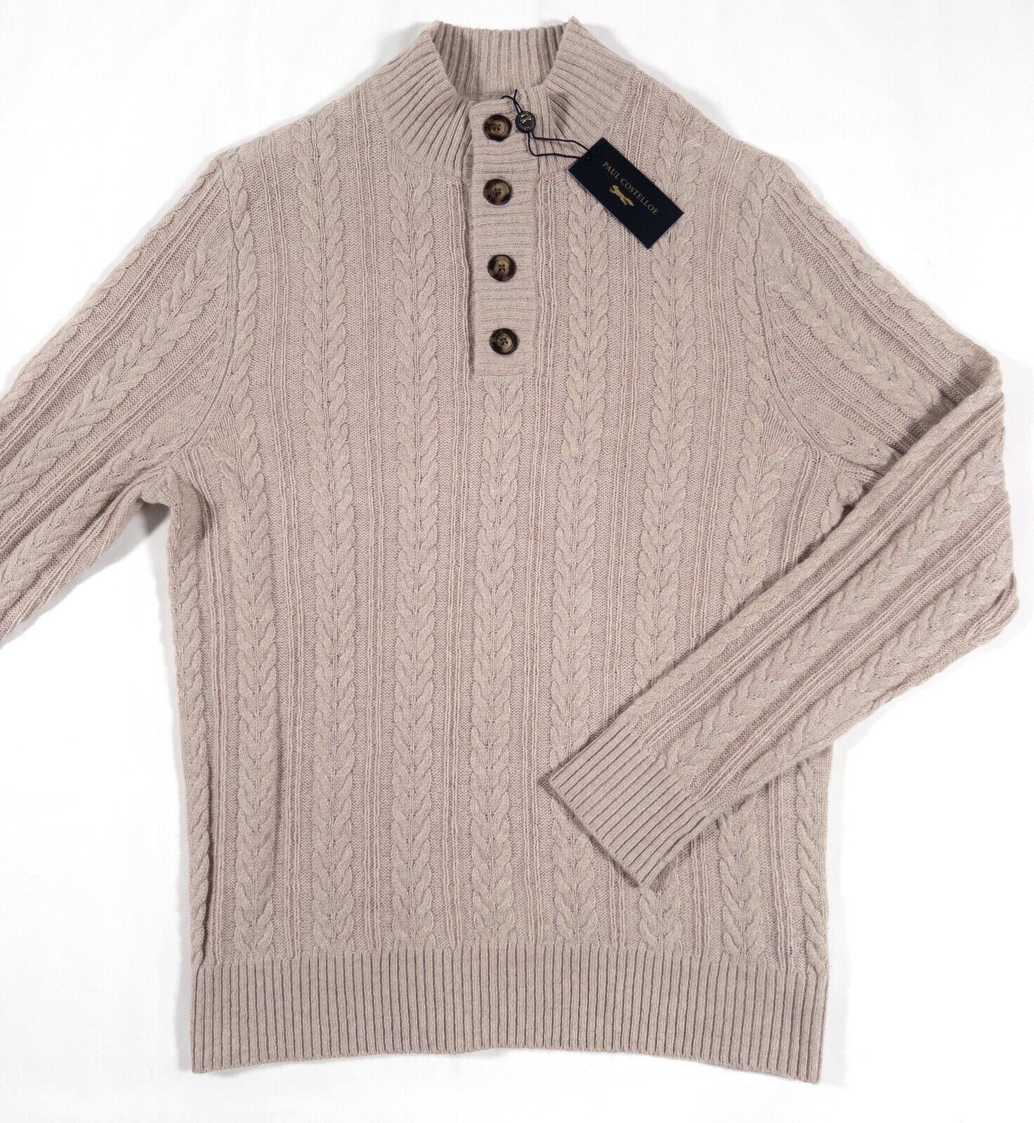 PAUL COSTELLOE Men's Premium Lambswool Blend Jumper Light Brown Size UK XL