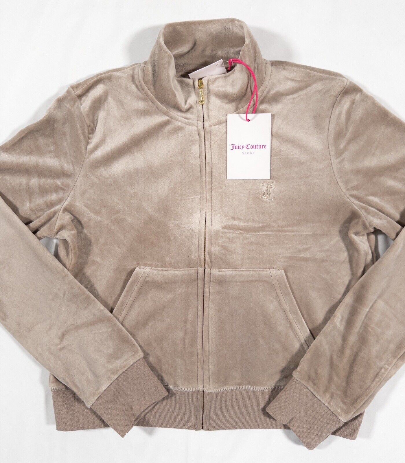 JUICY COUTURE SPORT Women's Velour Zip Up Track Top Taupe Size UK Medium