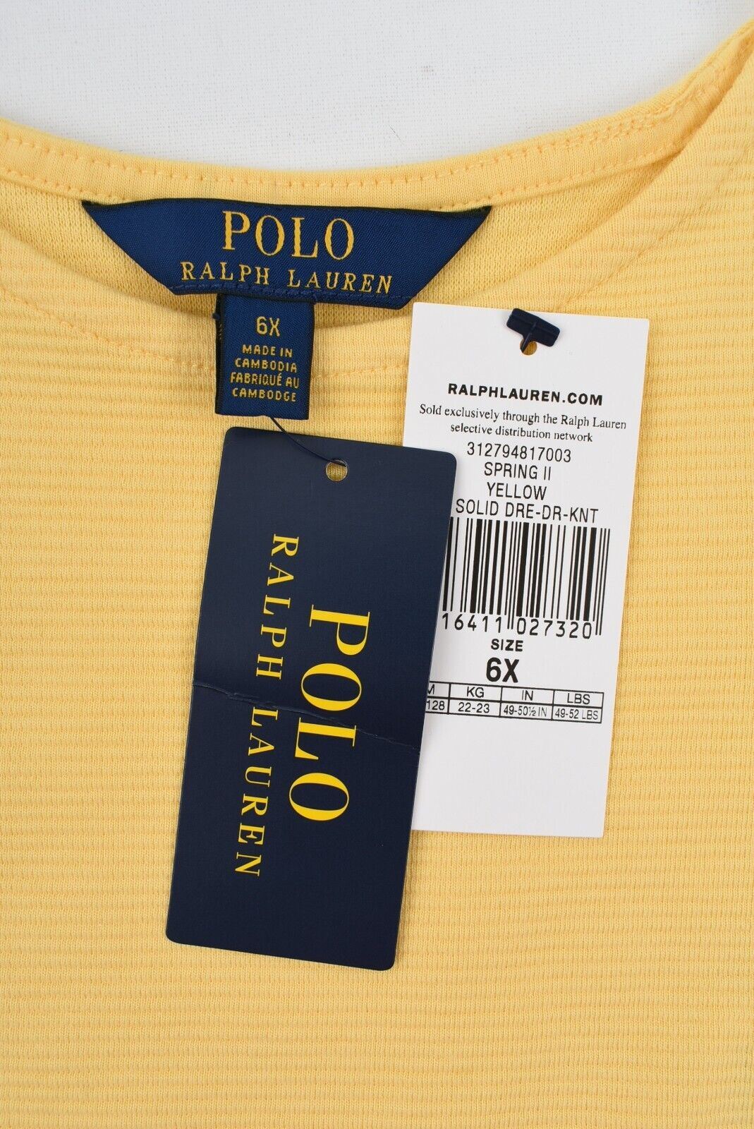 POLO RALPH LAUREN Girls Kids Rib Knit Skater Dress, Yellow, size 6-7 years