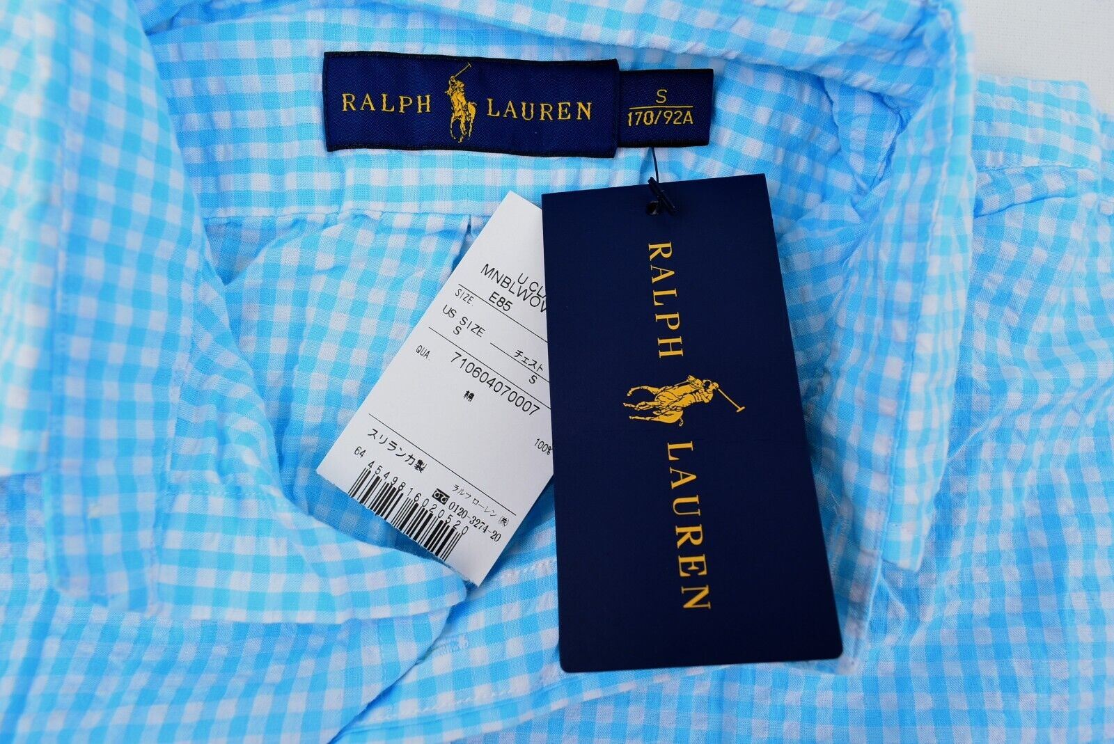 POLO RALPH LAUREN Mens Seersucker Short Sleeve Shirt, Turquoise/Checked, size S