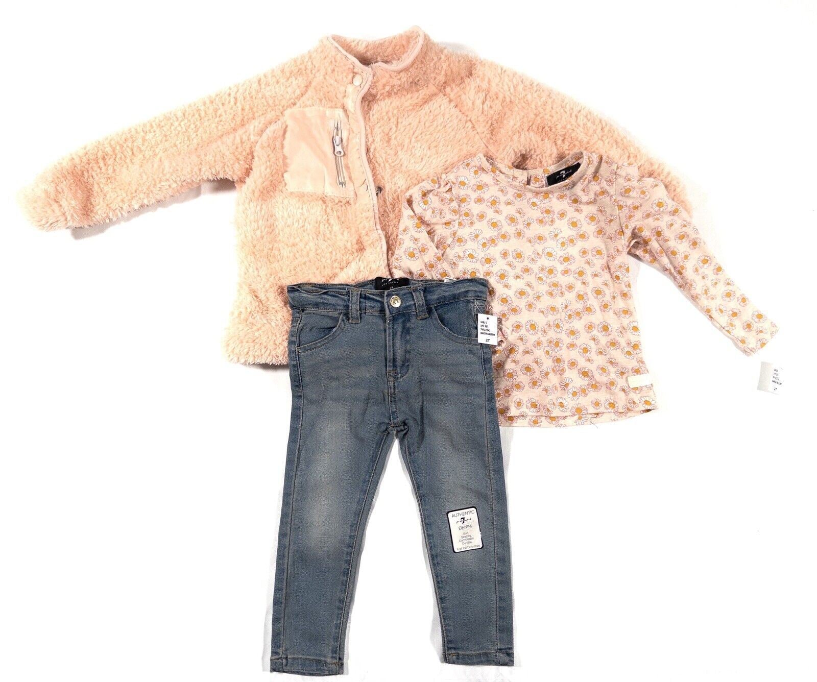 7 FOR ALL MANKIND Kids Girls 3 piece set Fleece Jumper Jeans Top Size UK 2 Years