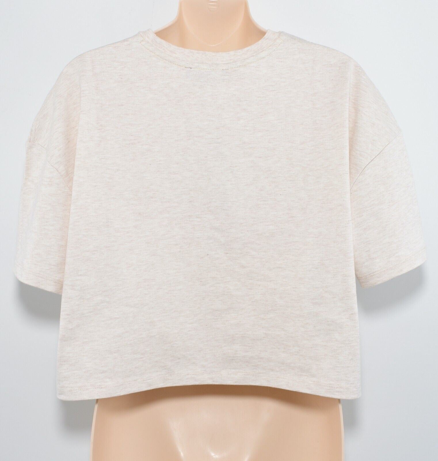 KANGOL Womens Cropped Boxy T-shirt Top, Oatmeal/Green Logo, size M /UK 12