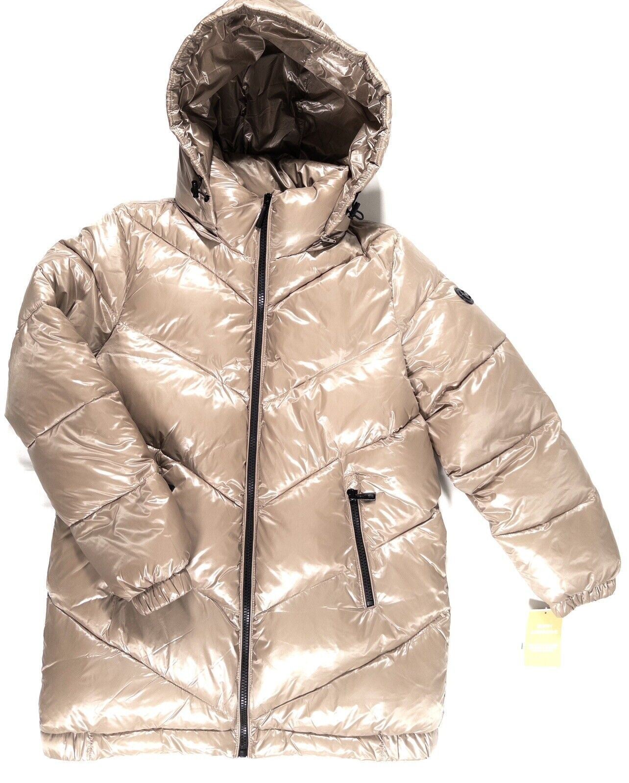 MICHAEL KORS Women's Champagne Puffer Coat Hooded Size UK Large