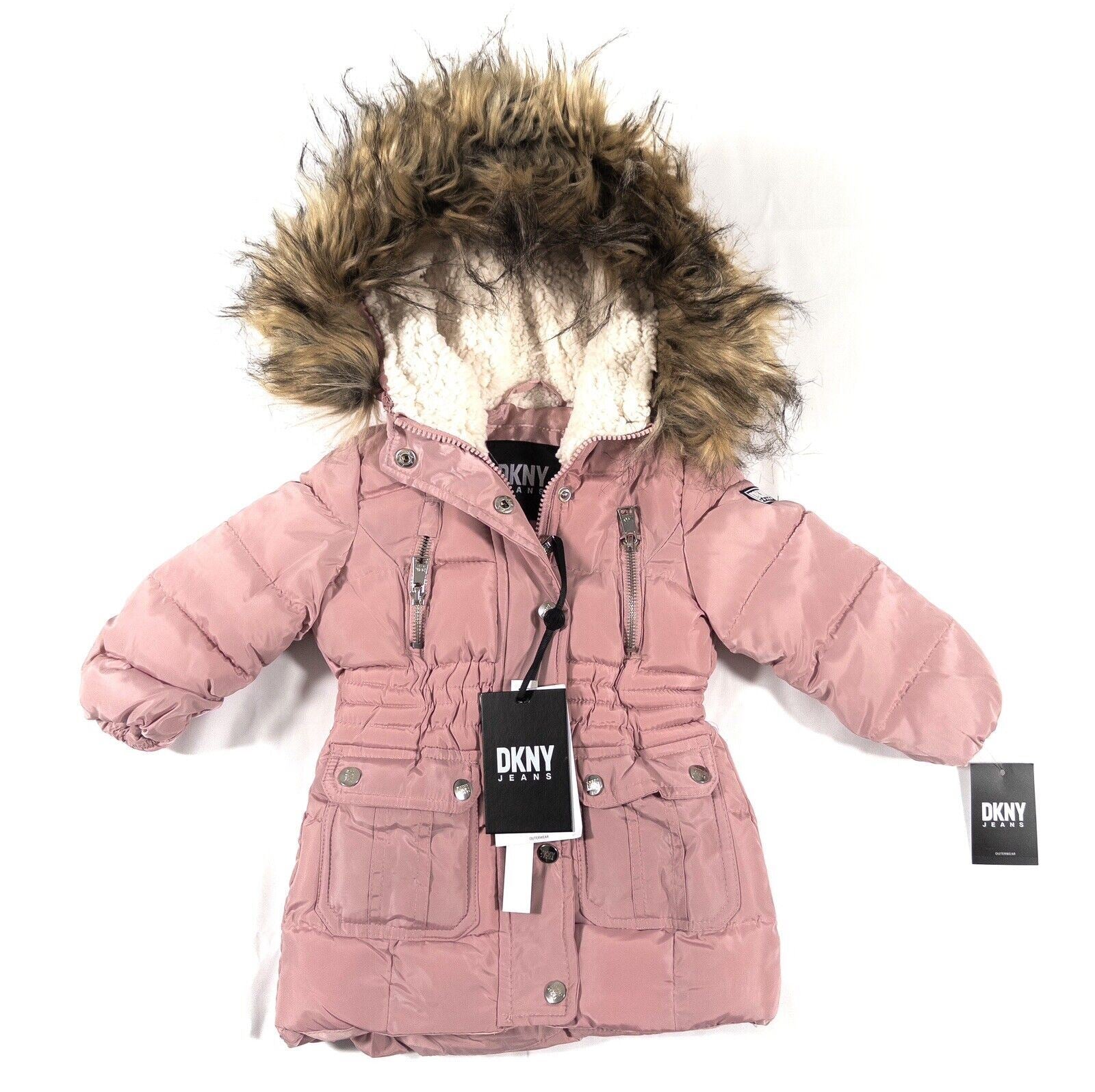 DKNY JEANS Infant Girls Hooded Pink Coat Mid Length Size UK 18 Months
