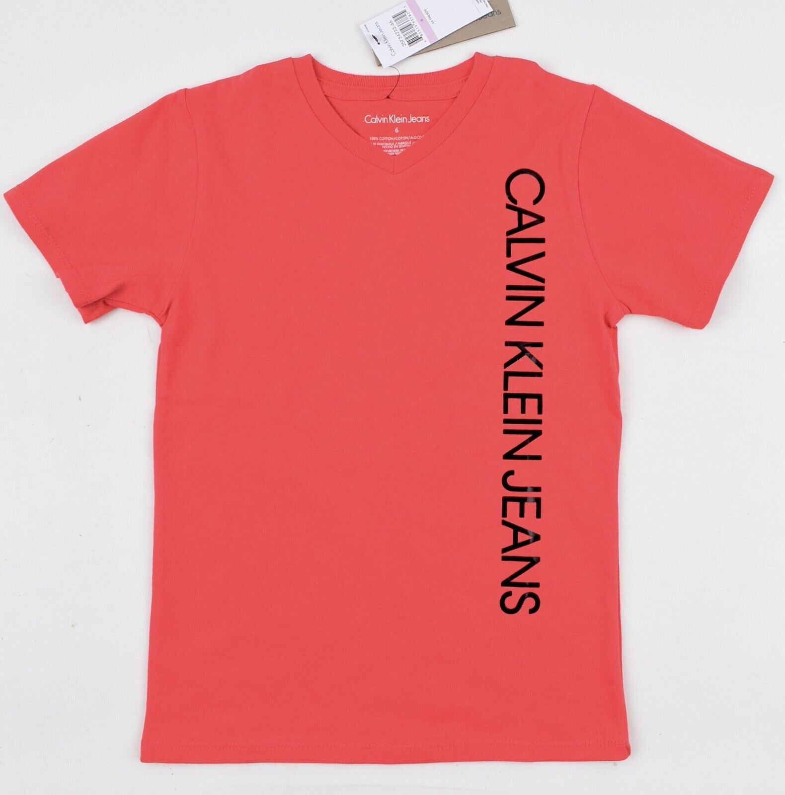 CALVIN KLEIN Boys Kids Logo Print V-neck T-shirt, Fireside Red, size years 6