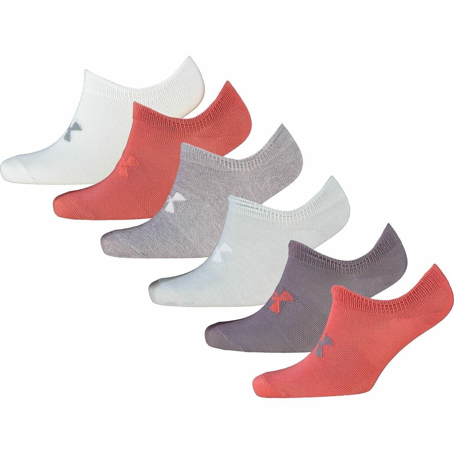 UNDER ARMOUR Womens Girls 6-pk No Show Trainer Socks, Multicoloured, UK 1-3