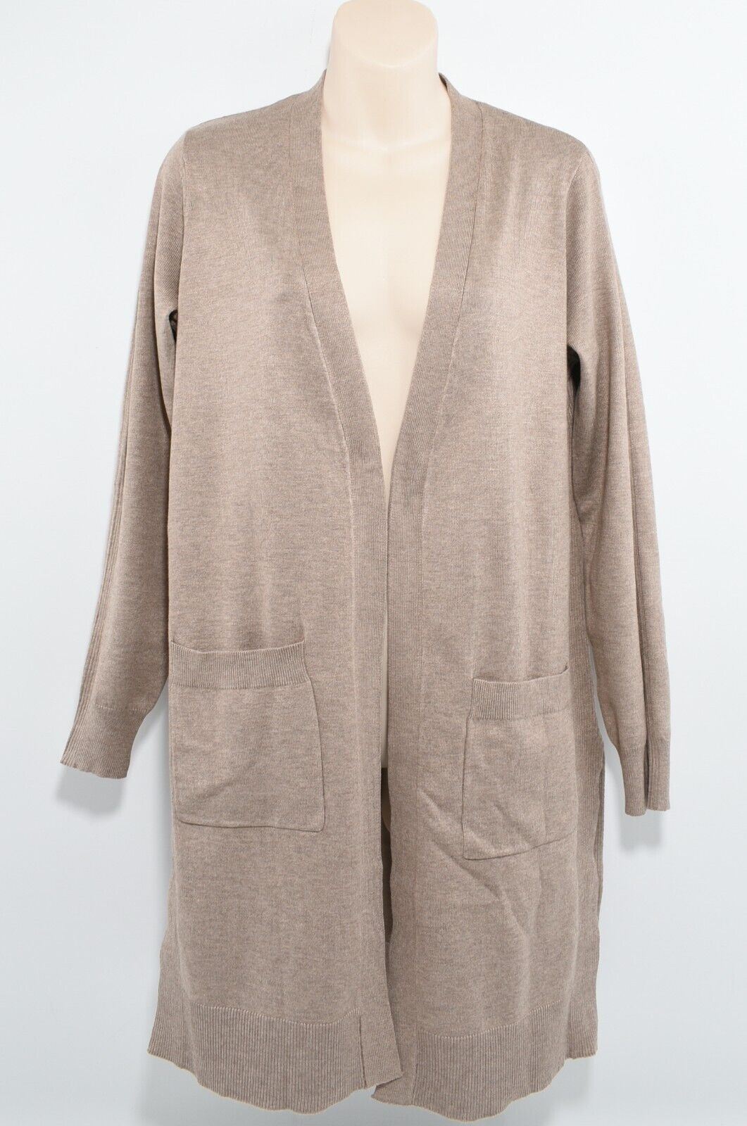 RETROLOGY Womens Open Front Longline Cardigan, Truffle Heather, size MEDIUM