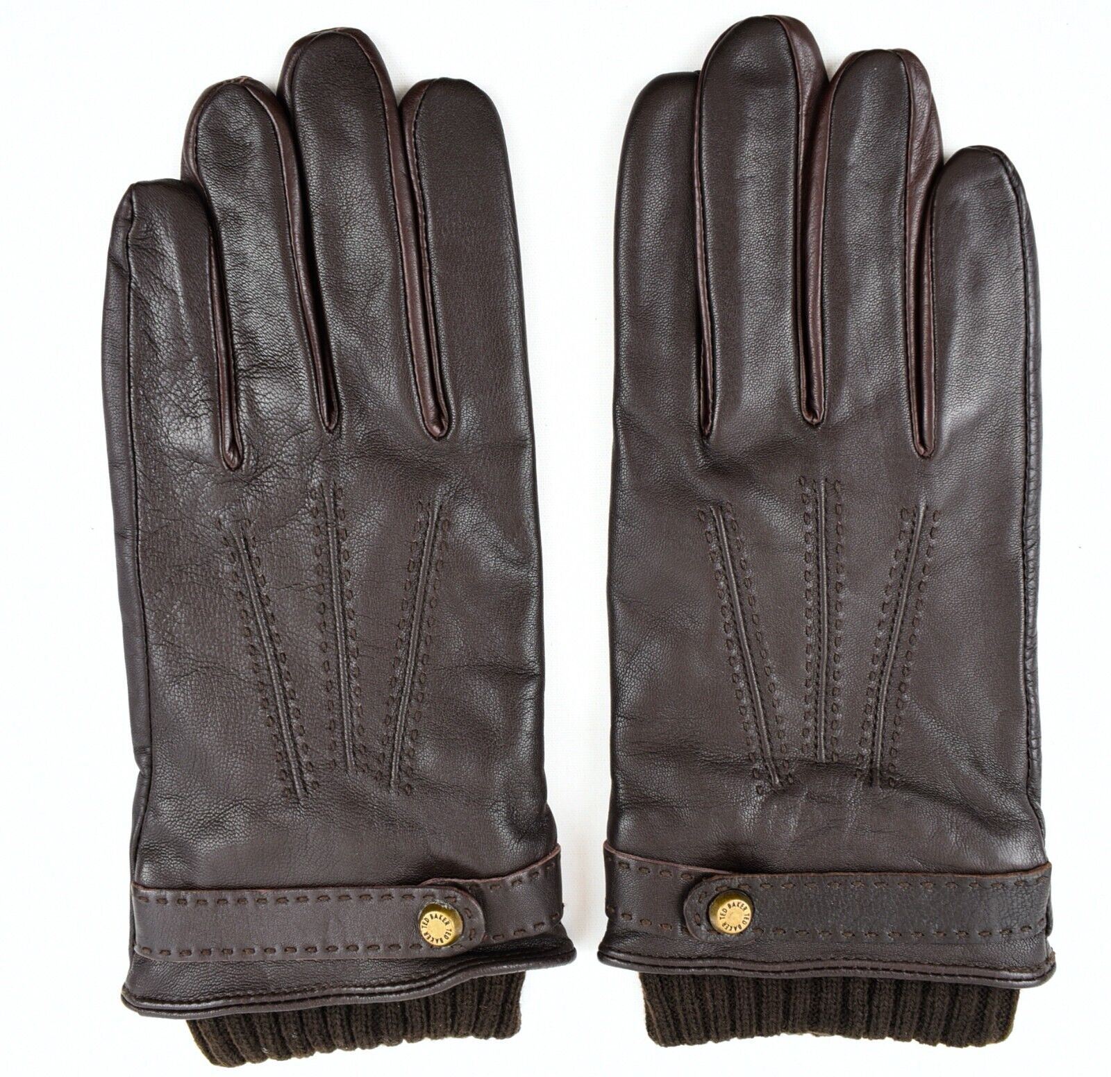 TED BAKER Mens Core Leather Stab Stitch SMART Gloves Chocolate Brown size M L