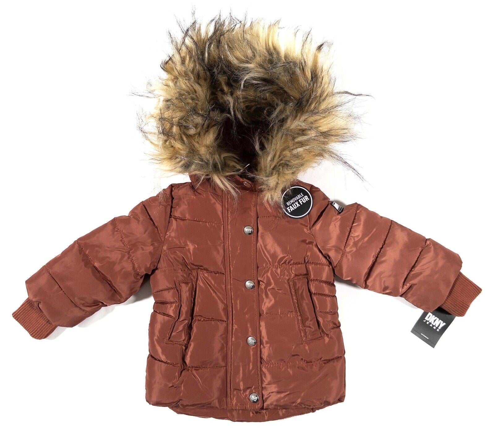 DKNY JEANS Baby Girl Hooded Terracotta Coat Size UK 12 Months