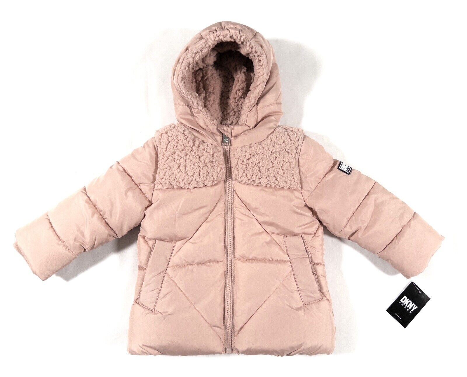 DKNY JEANS Baby Girl Pink Hooded Coat Size UK 12 Months
