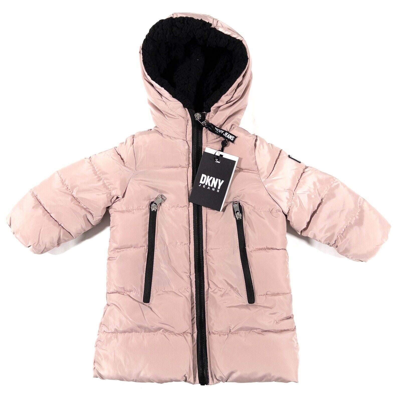 DKNY JEANS Baby Girls Pink Hooded Mid Length Coat Size UK 12 Months