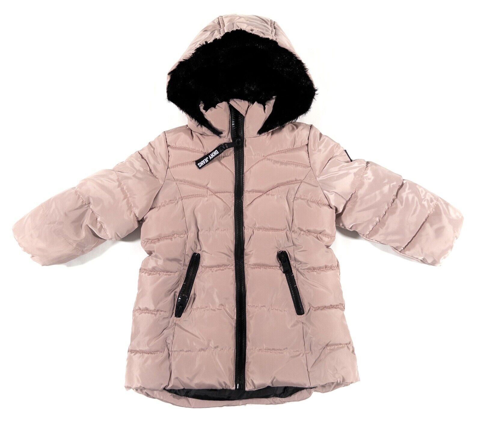 DKNY JEANS Baby Girl Pink Hooded Mid Length Coat Size UK 18 Months
