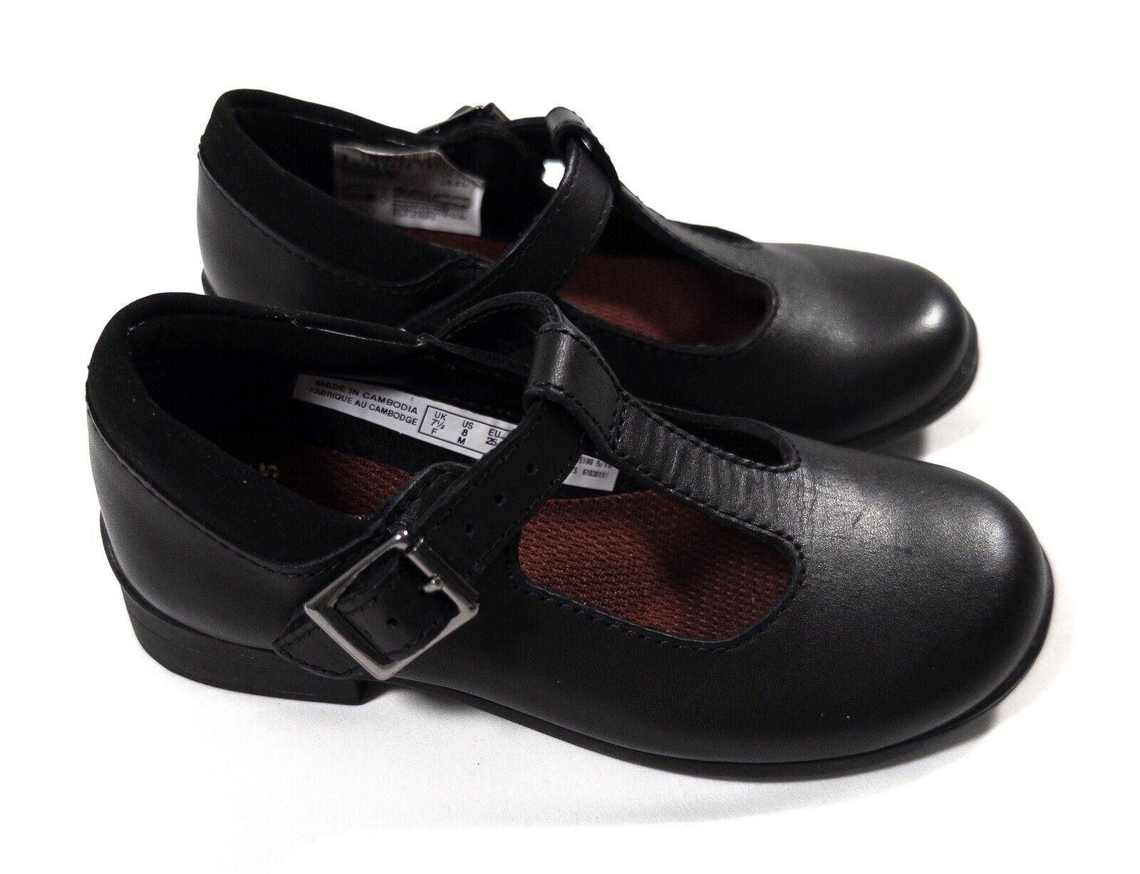 CLARKS Kids Girls Black School Shoes T Bar Size UK 7.5 F