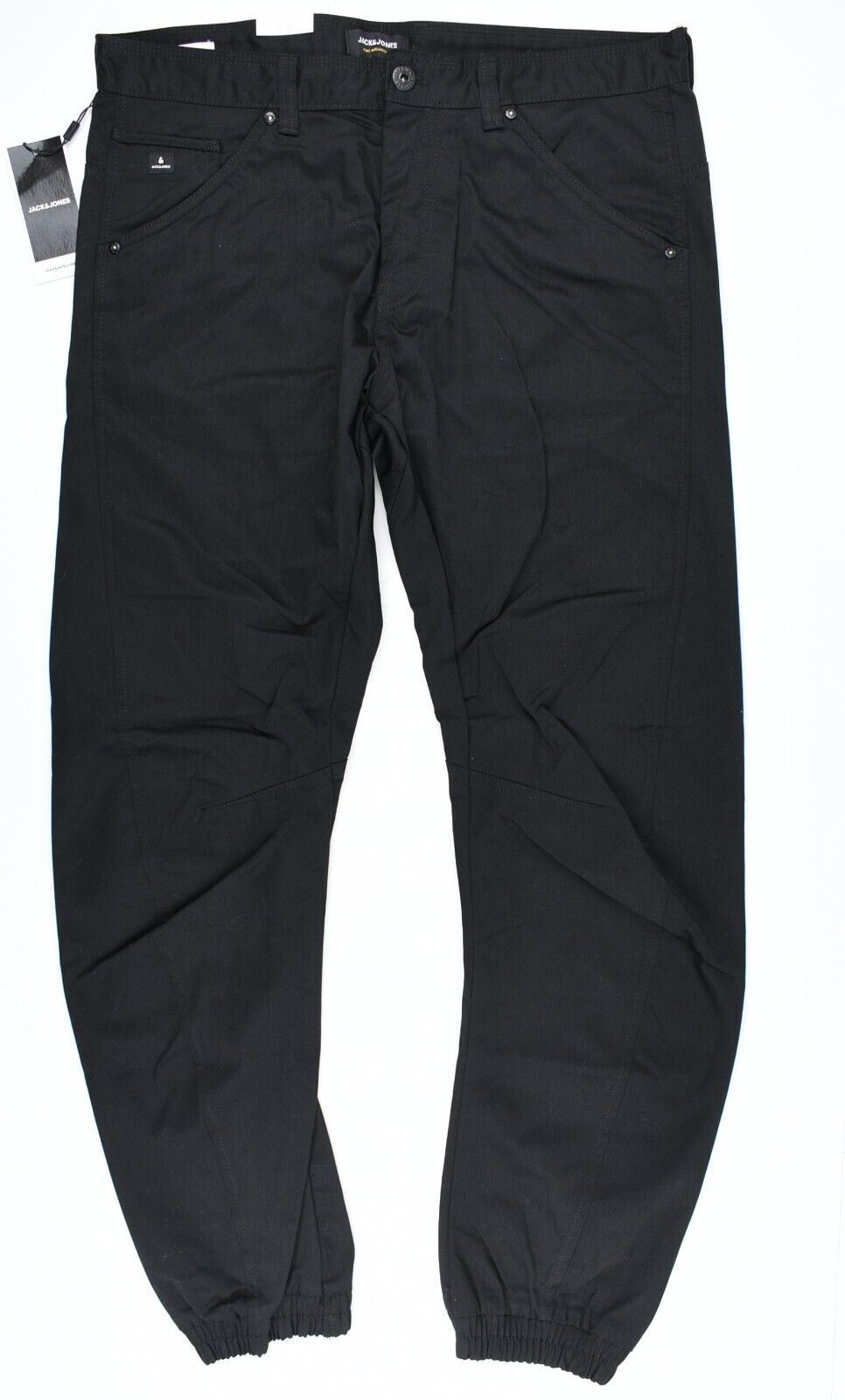 JACK & JONES Mens Cuffed Leg Twill Chinos Pants, Black, Loose Fit, size W36 L32