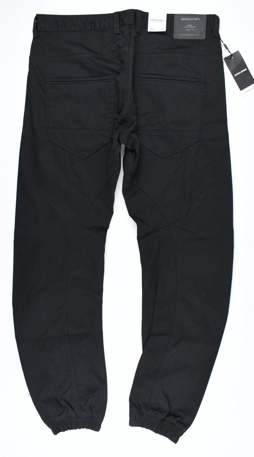 JACK & JONES Mens Cuffed Leg Twill Chinos Pants, Black, Loose Fit, size W36 L32