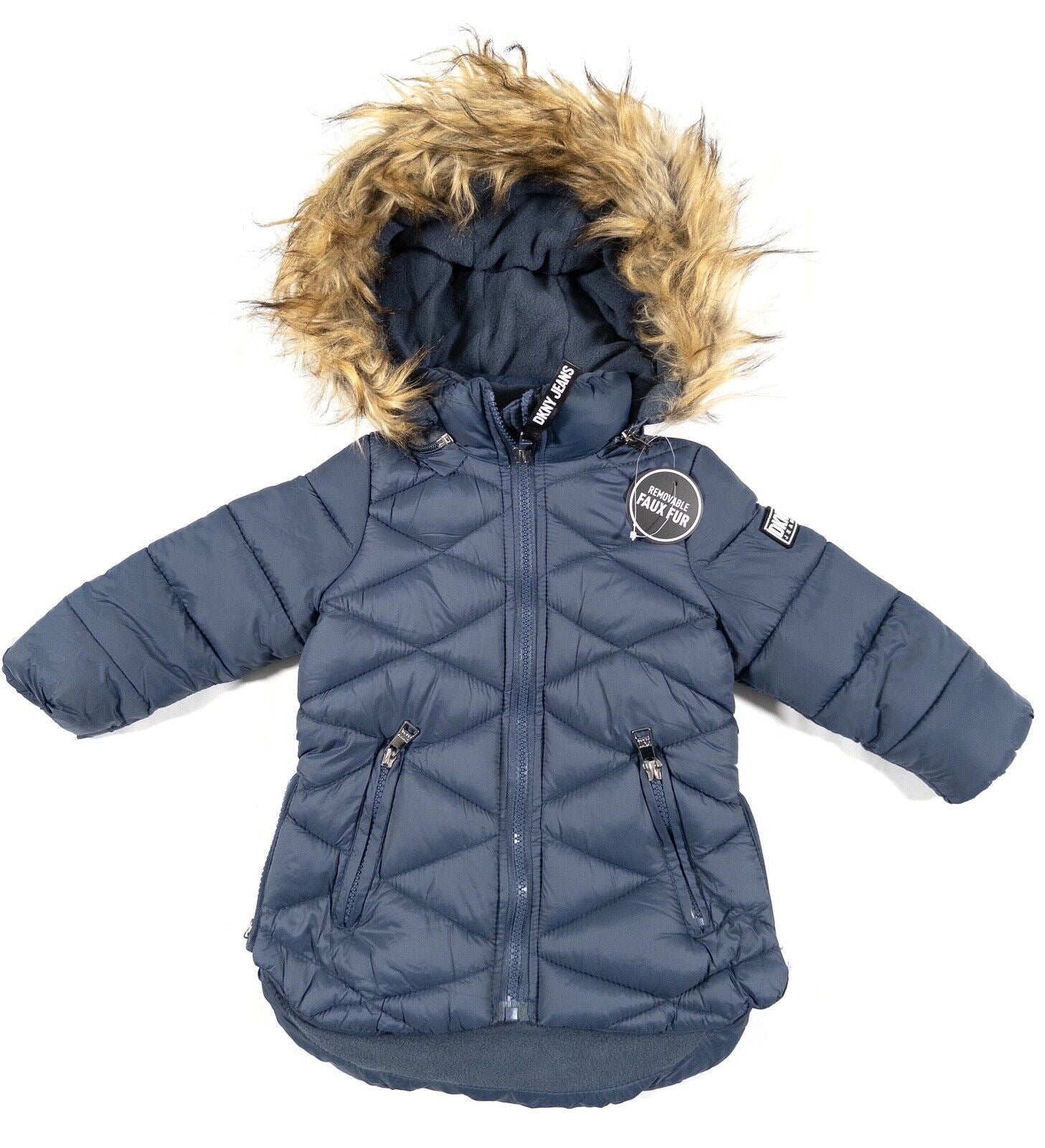 DKNY JEANS Baby Girls Blue Puffer Coat Size UK 12 Months