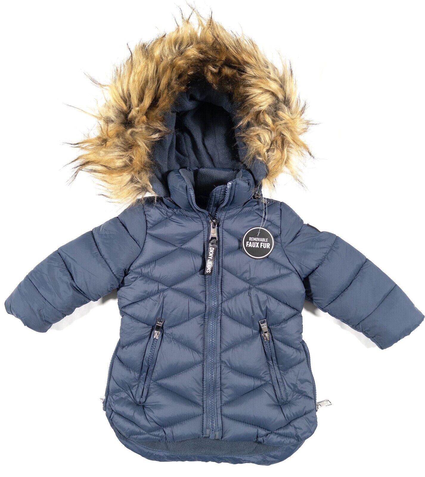 DKNY JEANS Baby Girls Blue Hooded Coat Size UK 12 Months