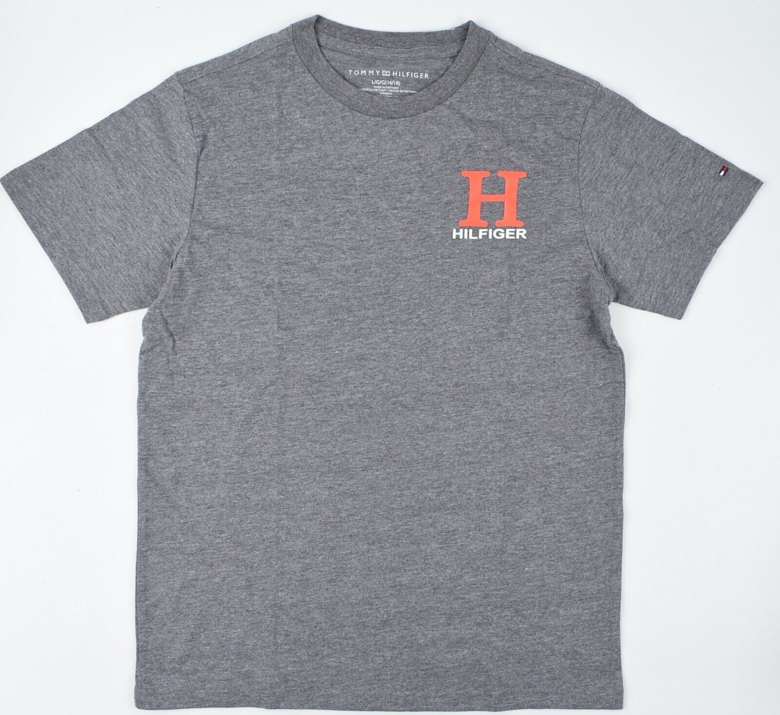 TOMMY HILFIGER Boys Kids Crew Neck T-shirt, Grey Heather, size 16-18 years