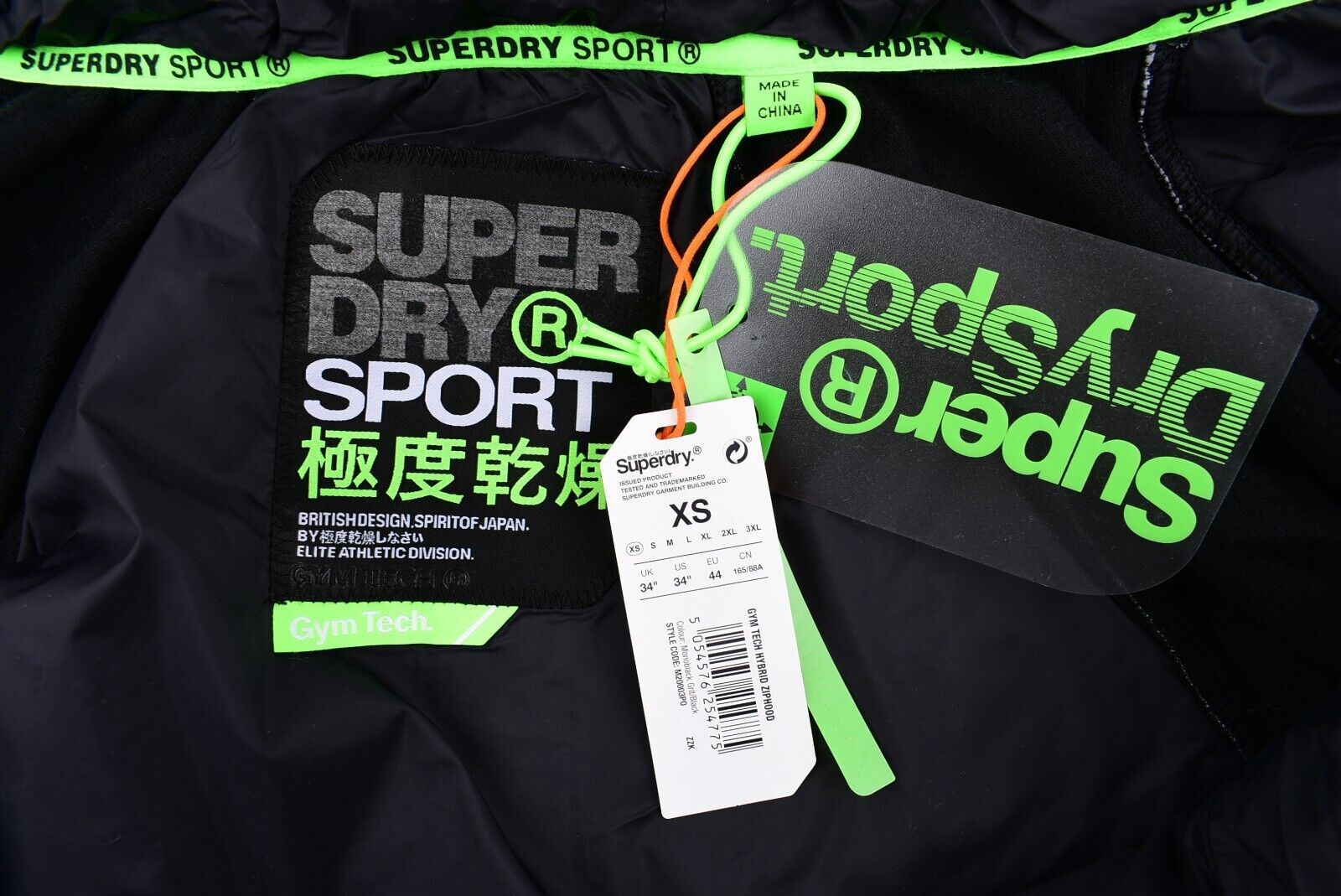 SUPERDRY Mens Gym Tech Hybrid Ziphood Jacket, Grey/Black, size XS - 34"