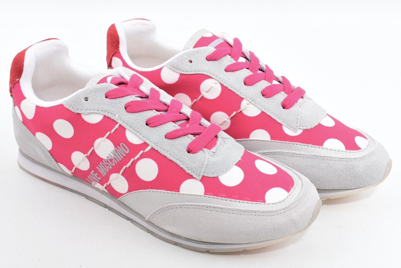 MOSCHINO Womens Polka Dot Trainers Sneakers, Grey/Pink, size UK 6 /EU 39