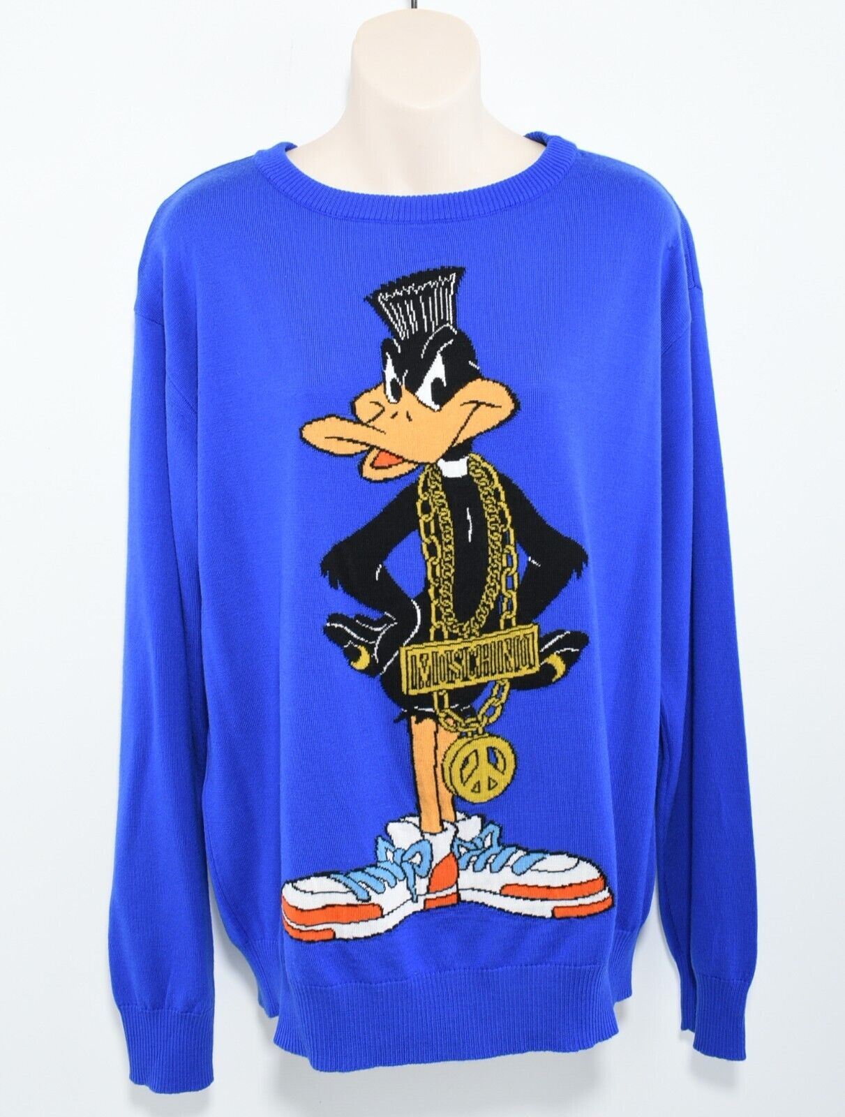 Moschino x Jeremy Scott Womens Daffy Duck Wool Jumper, Blue size S *defect*