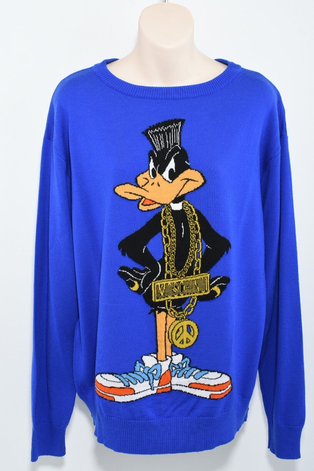 Moschino x Jeremy Scott Womens Daffy Duck Wool Jumper, Blue size M *defect*