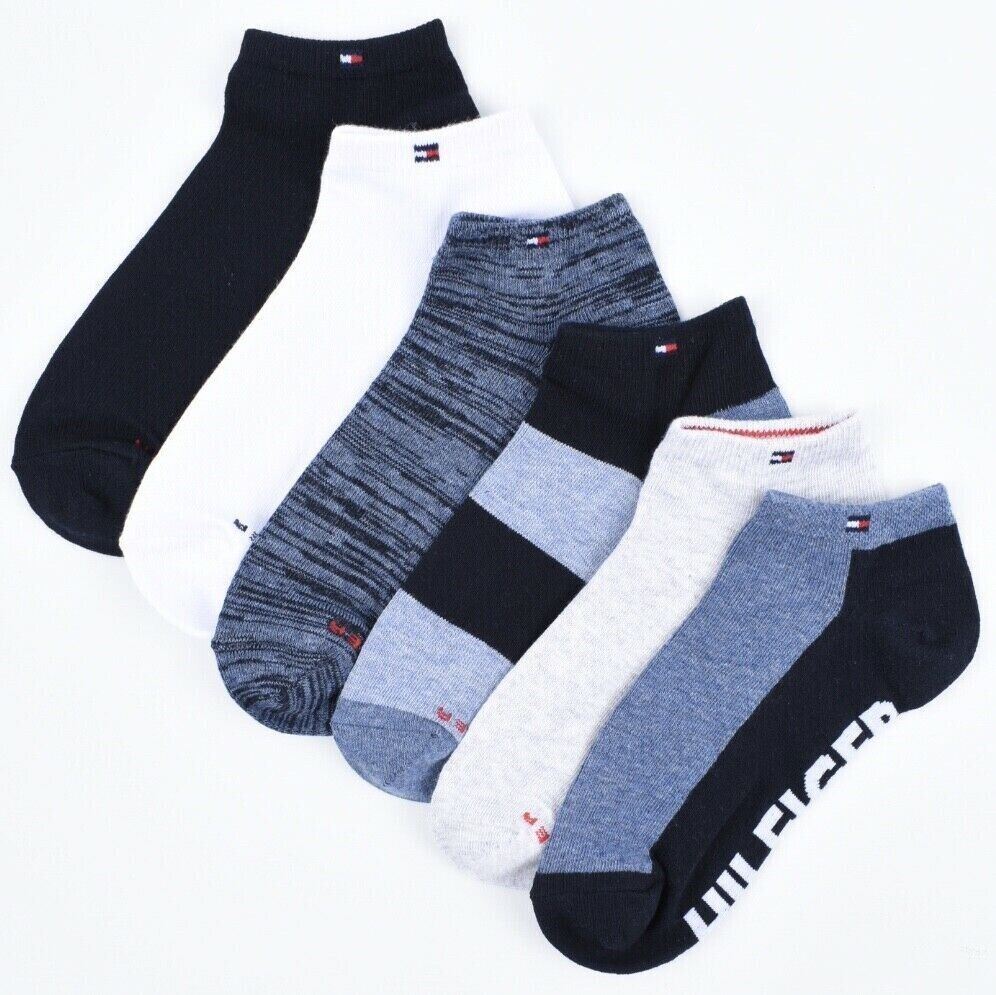 TOMMY HILFIGER Womens 6-pk Combed Cotton Trainer Socks, Blue/Multi, UK 4-7