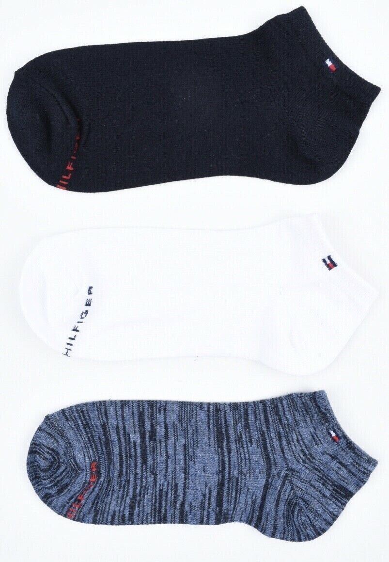 TOMMY HILFIGER Womens 6-pk Combed Cotton Trainer Socks, Blue/Multi, UK 4-7