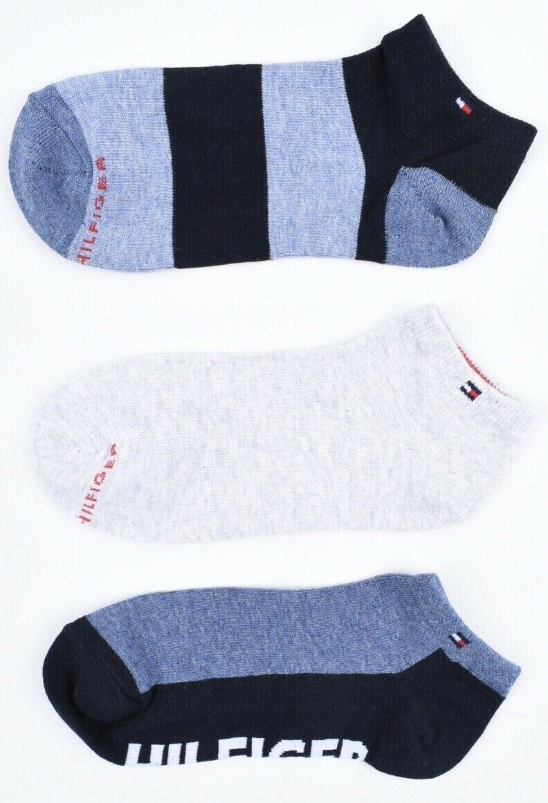 TOMMY HILFIGER Womens 6-pk Combed Cotton Trainer Socks, Blue/Multi, UK 4-7