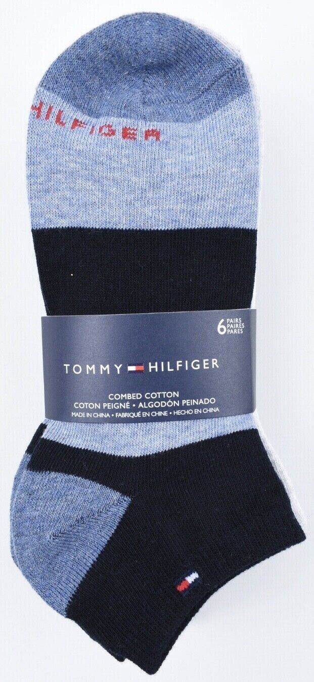 TOMMY HILFIGER Womens 6-pk Combed Cotton Trainer Socks, Blue/Multi, UK 4-7