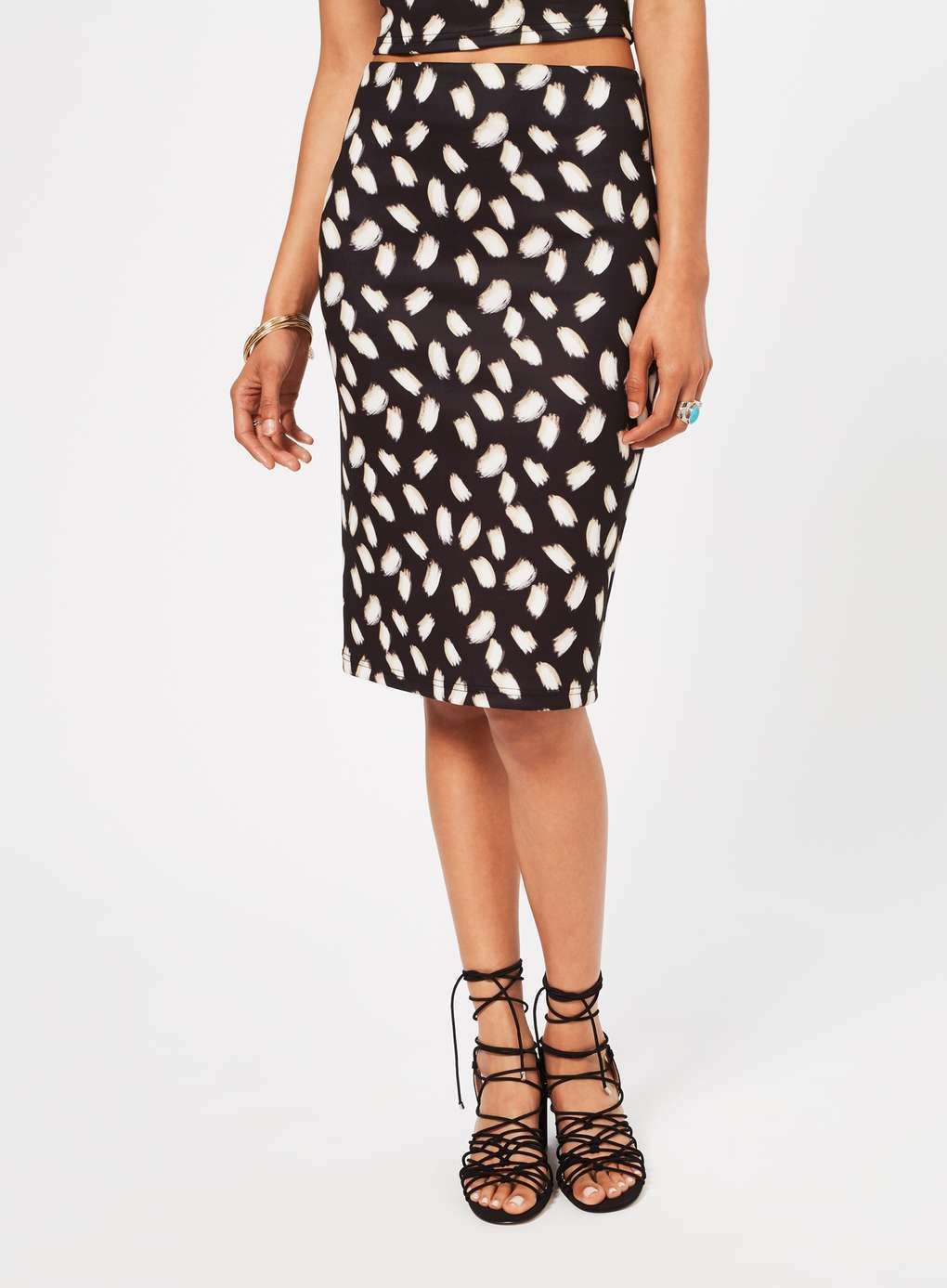 MISS SELFRIDGE Women's Black & Abstract Print Pencil Skirt, size UK 4