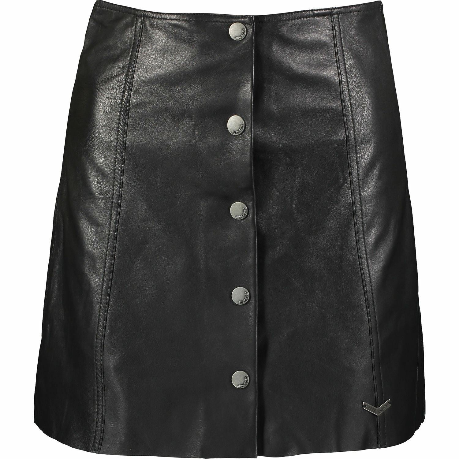 SUPERDRY Women's Black Leather Button Through Mini Skirt size XS