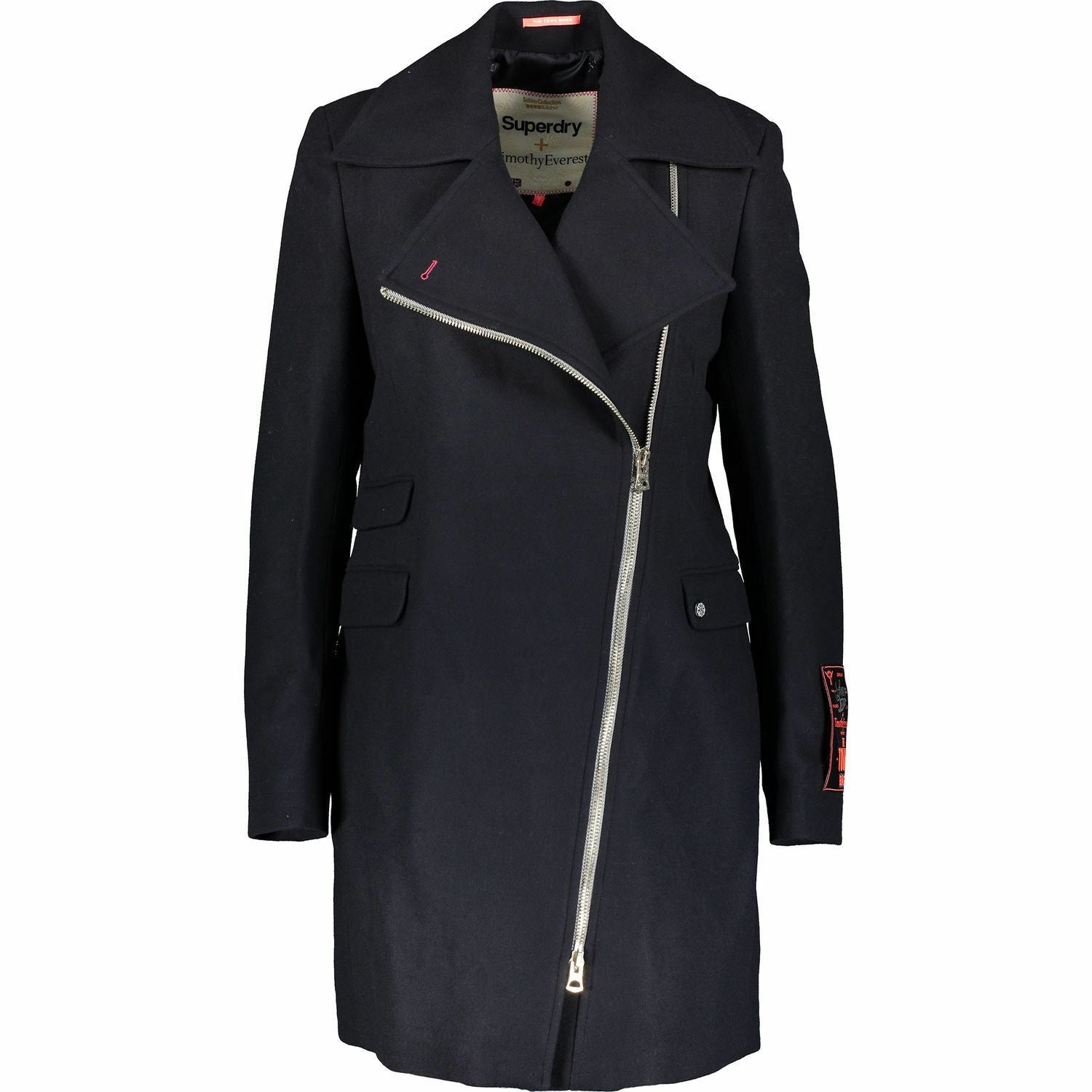 SUPERDRY+TIMOTHY EVEREST Women's THE TOWN BIKER Navy Woolen Zip Up Coat, size M