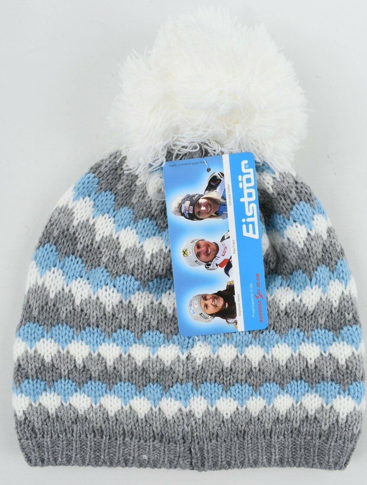 Women's EISBAR Winter Bobble Hat Ski Hat BJARNOS, Blue/White/Grey