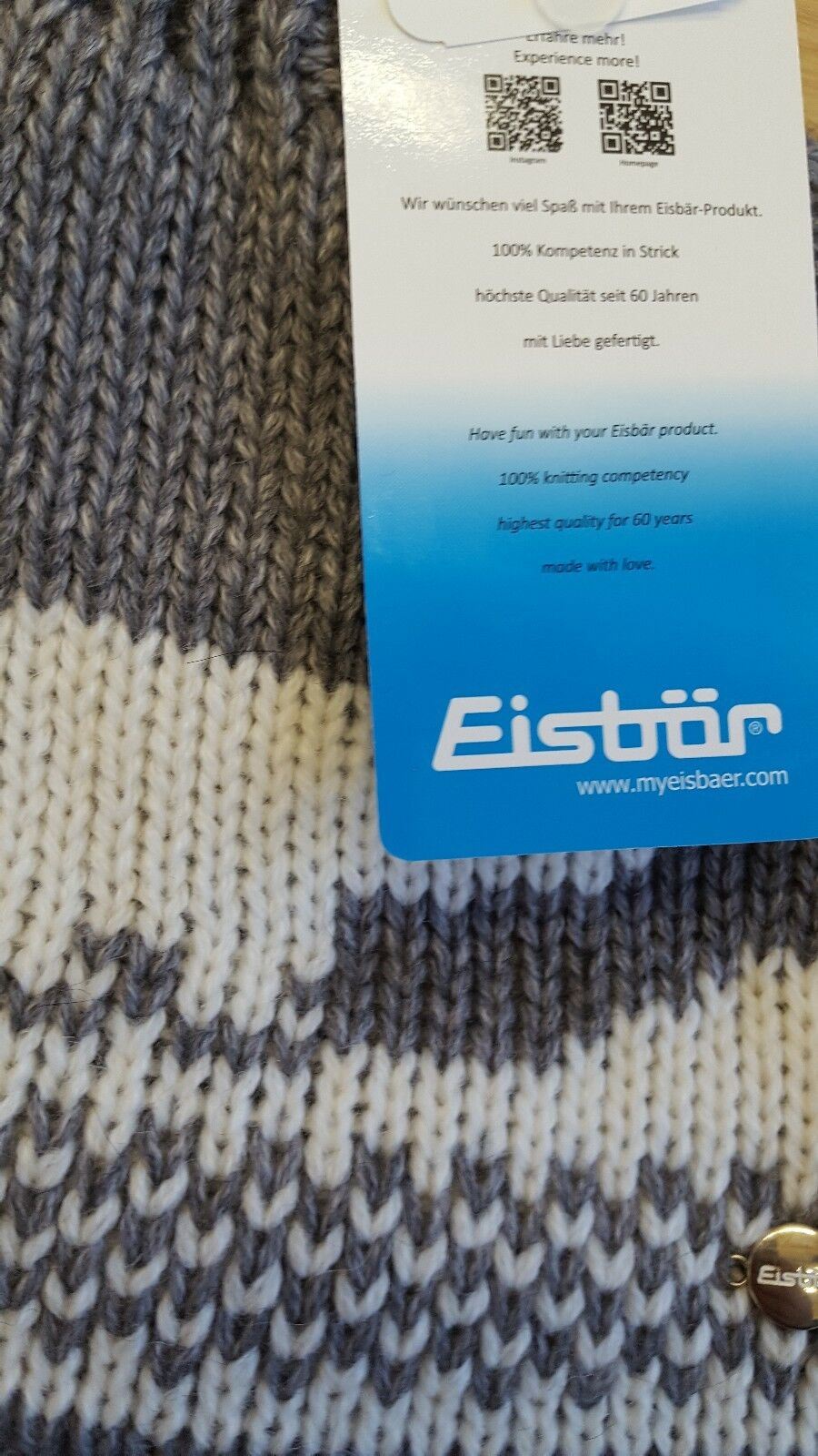 Womens EISBAR Ski Hat Grey & White Wool Blend Polar Bear Beanie Hat One Size