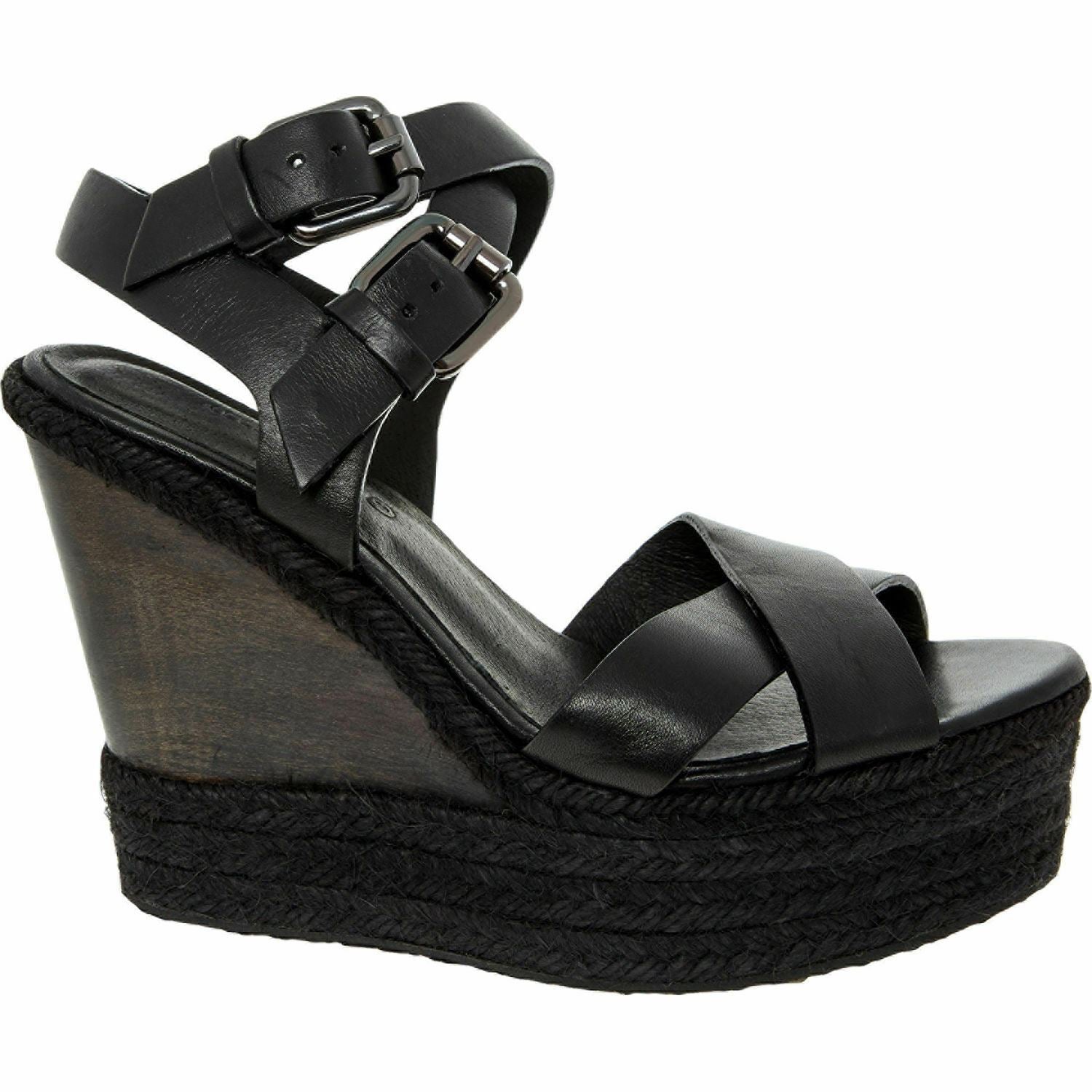 ALLSAINTS Women's Black Wedge Espadrilles Sandals UK 5, UK 6, UK 7
