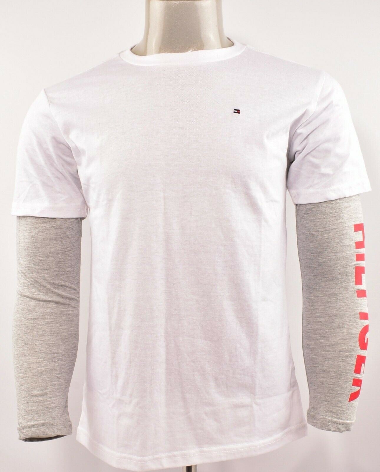 TOMMY HILFIGER Boys' Layered Look Long Sleeve Top, White/Grey, 16 y to 18 years