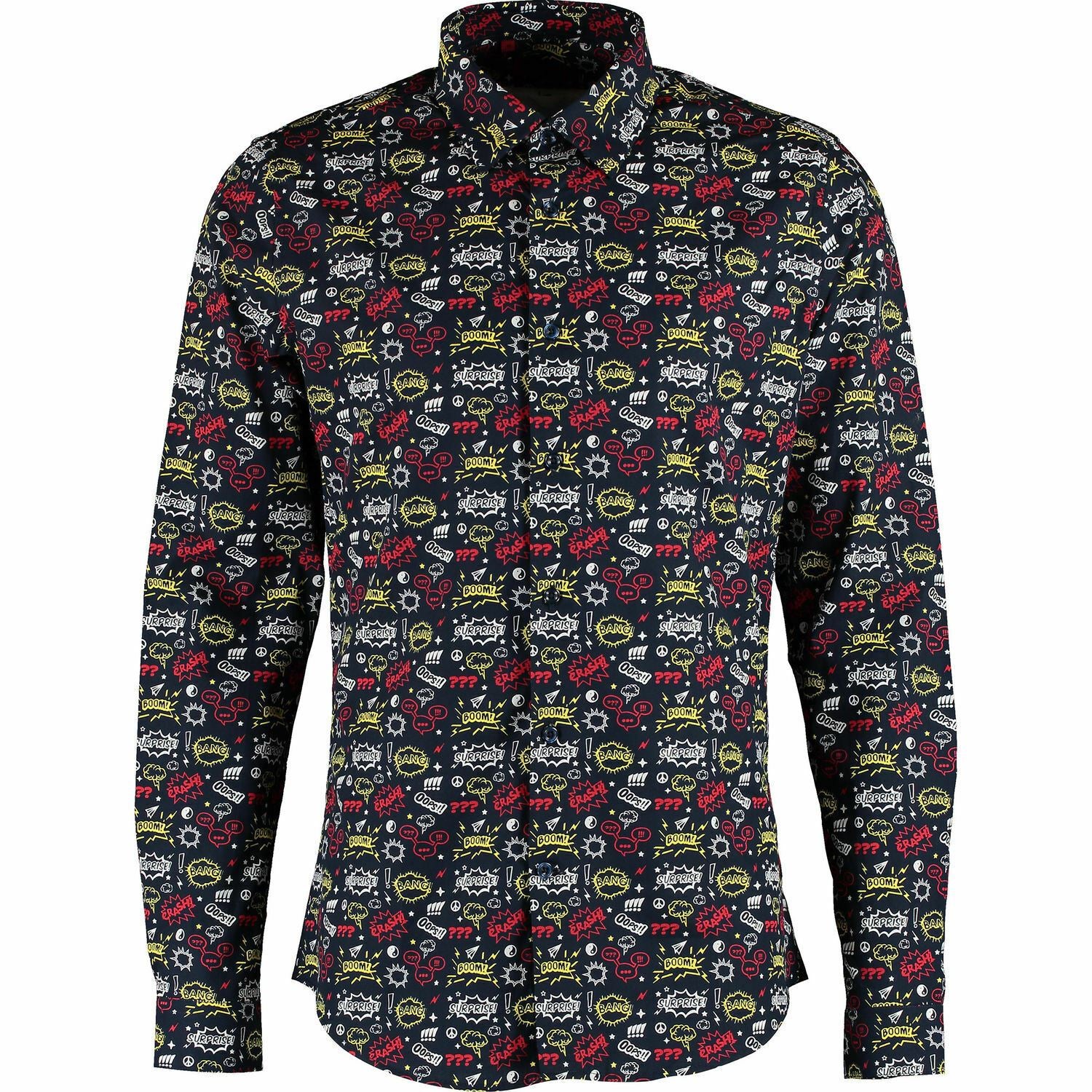 DEVIL'S ADVOCATE Men's Navy Blue Comic Print Shirt Size SMALL