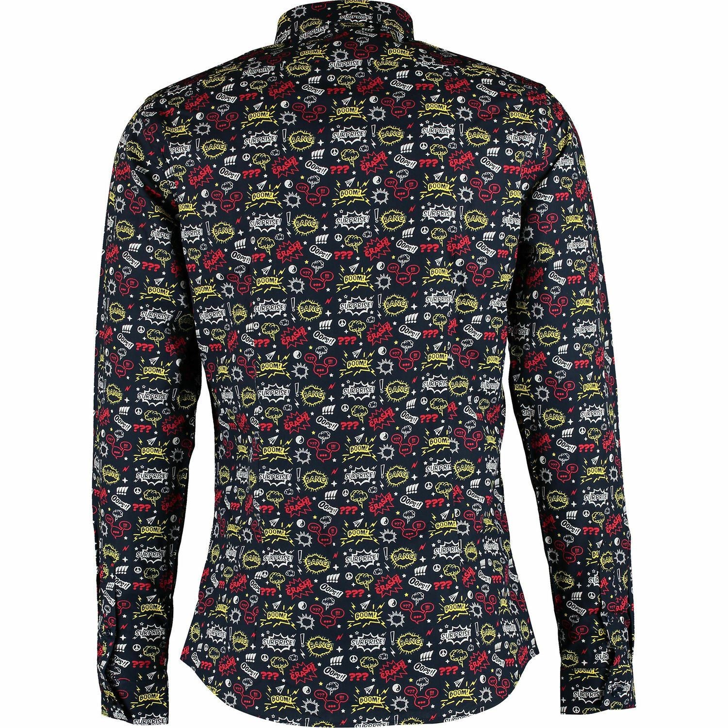DEVIL'S ADVOCATE Men's Navy Blue Comic Print Shirt Size SMALL