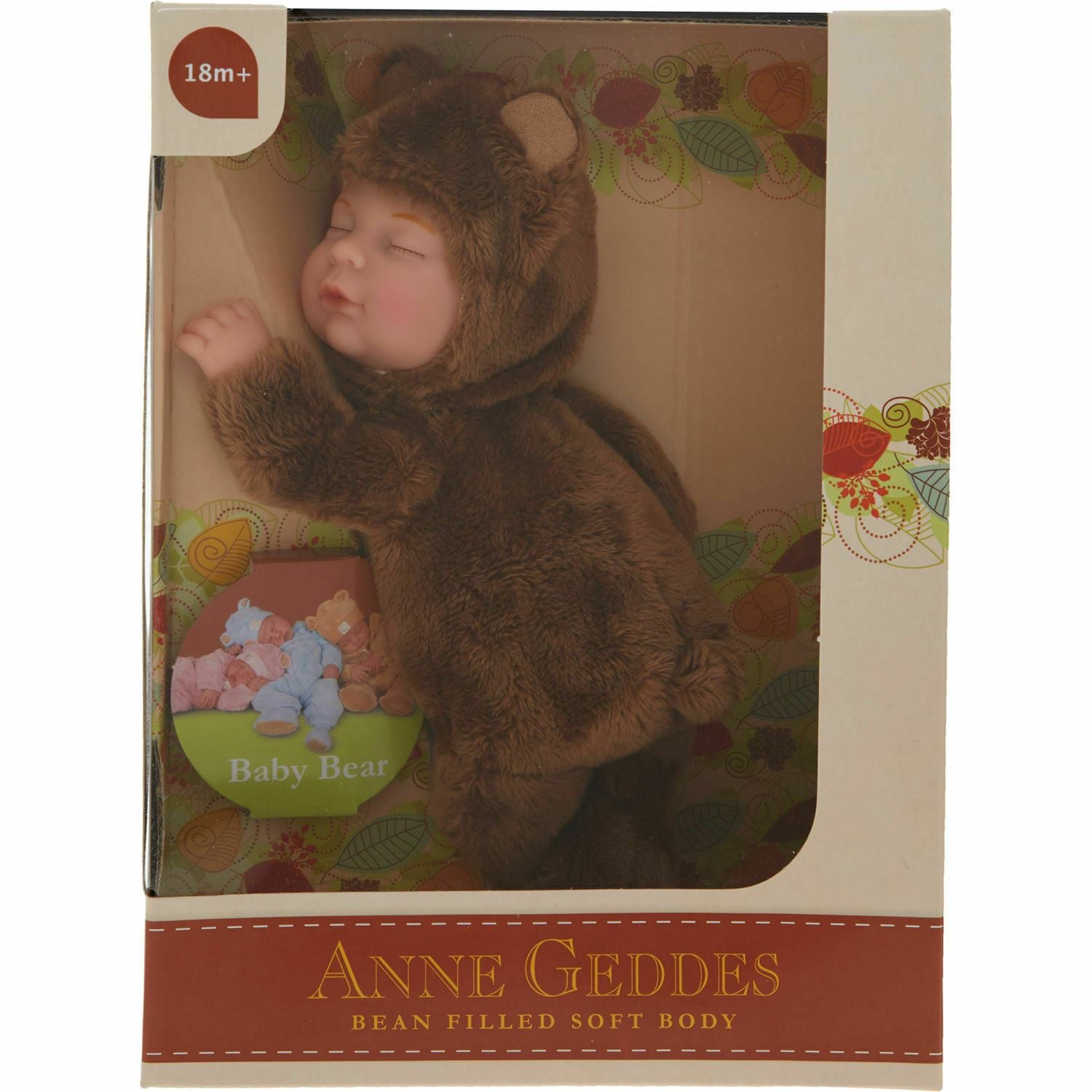 ANNE GEDDES 'Baby Bear' Filled Soft Doll Dark Brown - Boxed