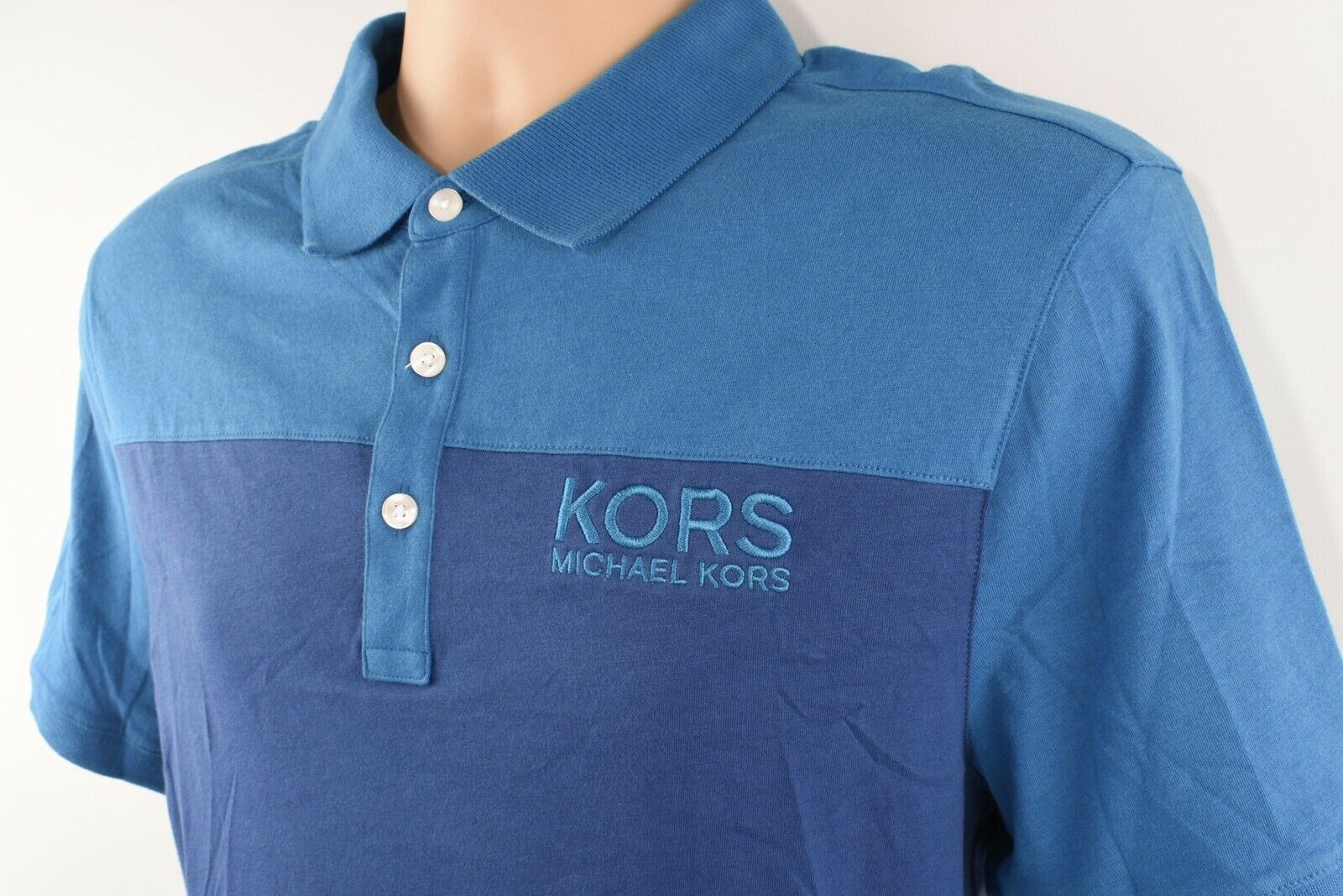 MICHAEL KORS Men's Colourblocked Polo Shirt, Marine Blue, size M /size L
