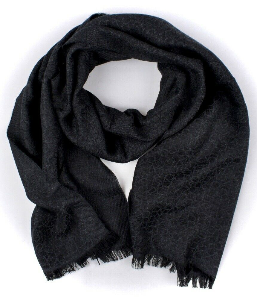 Mens Calvin Klein Wool Blend Grey Scarf, Stylish CK repeating pattern