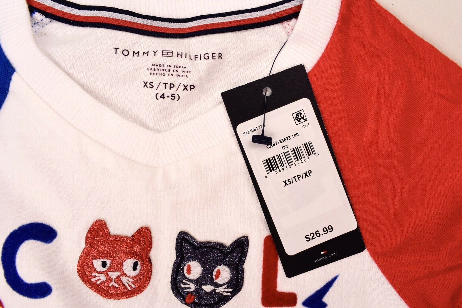 TOMMY HILFIGER Girls' Kids' 'Cool Cats' T-shirt Top, 2 y /3 y /4 y /5 years